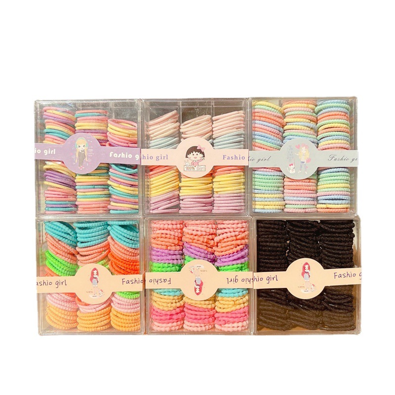 100 box-packed children's seamless little chiu Chiu hair bands that won't hurt your baby's hair, cute and highly elastic hair ties Item Picture