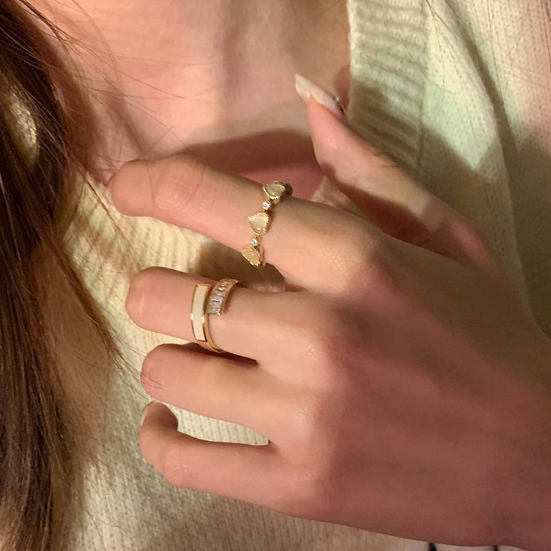 ins Niche design sense heart-shaped cat's eye stone open ring for women, Korean unique, simple, fashionable and versatile food ring details Picture