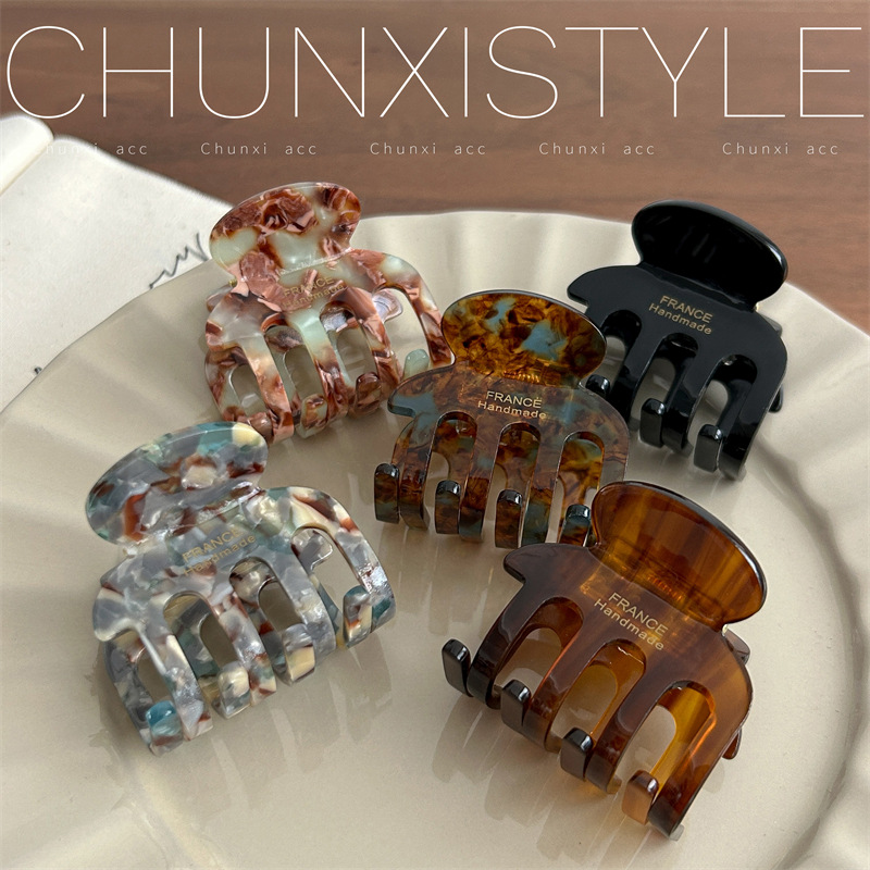 Korean atmosphere, ins style, retro caramel lines, dark brown mint, curved teeth, medium-sized updo hairpin, shark clip full figure