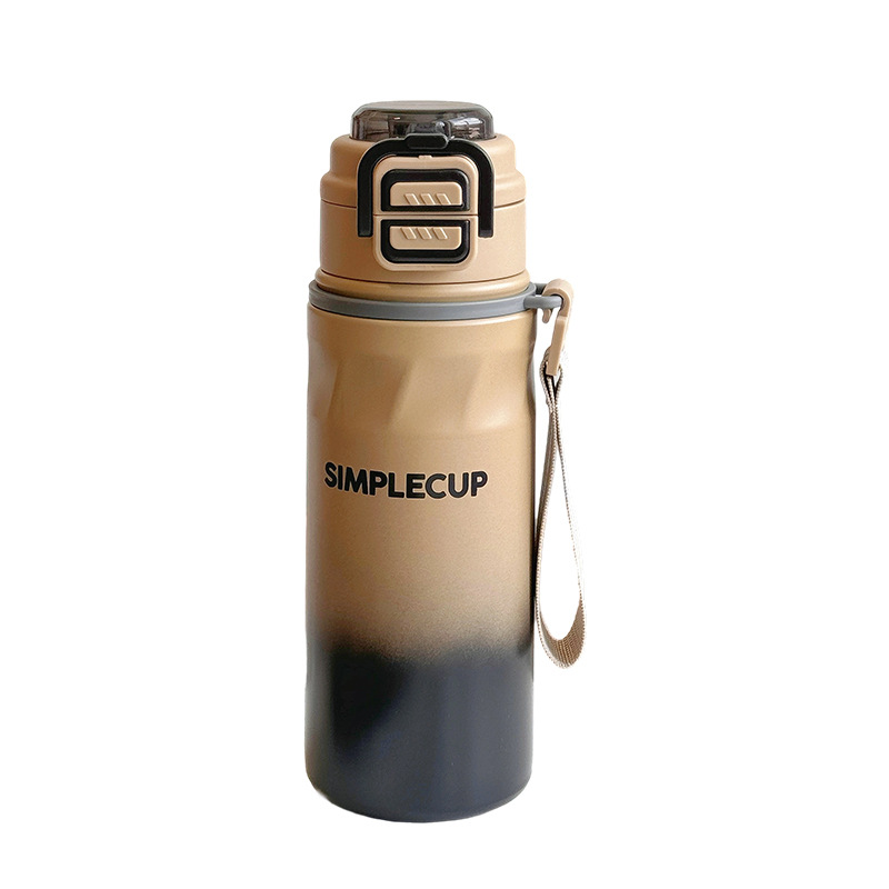 Gradient jumping double-drinking thermos cup 670ml outdoor sports portable straw cup with handle, high appearance level double-drinking cup Item Picture