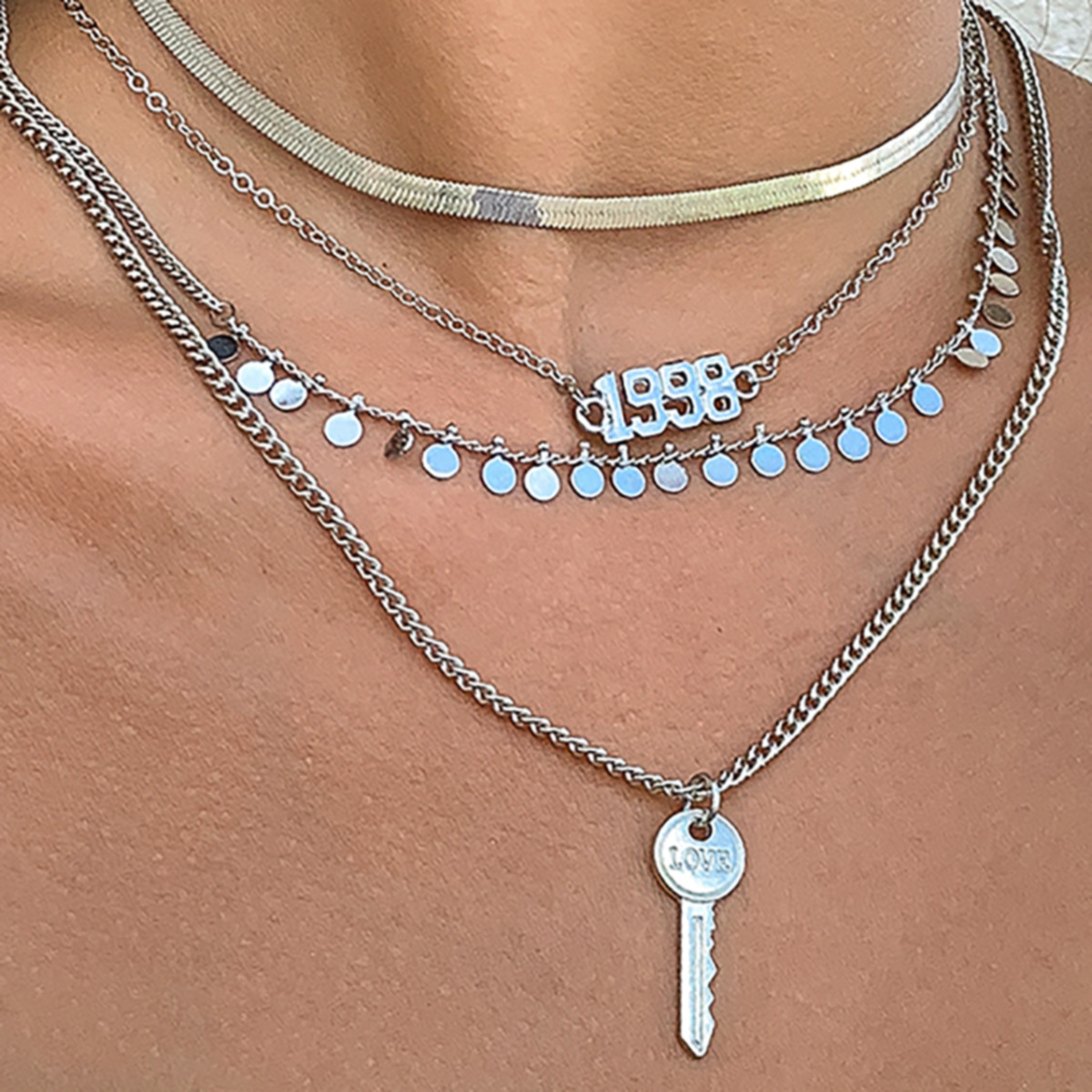 Retro letter key sequin tassel necklace for women, punk geometric snake bone chain necklace, cross-border accessories from Europe and America details Picture