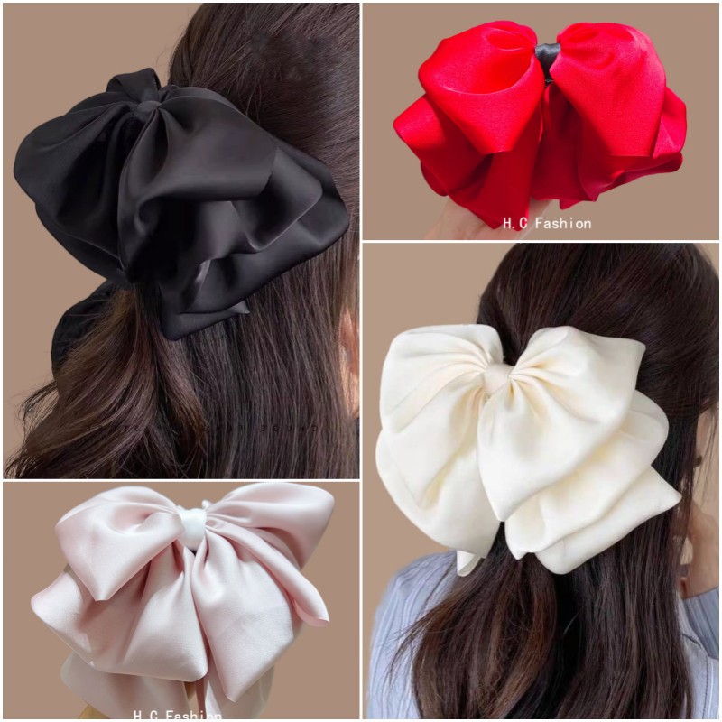 2025 New style headwear clips, French girl solid color bow hair clips, high-end low ponytail hair clips, hair accessories full figure