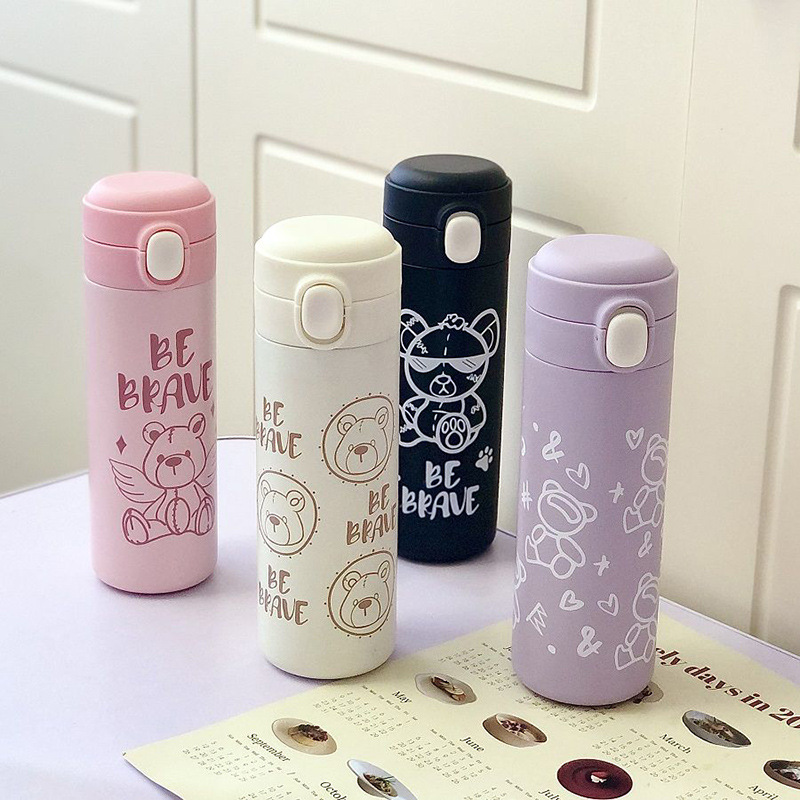 Trendy ins style 304 stainless steel insulated cup, cute and portable pea cup, student boys' and girls' water cup, customized LOGO full figure