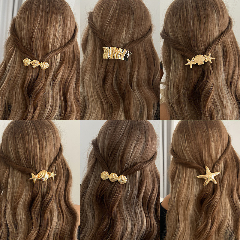 European and American cross-border accessories, ocean style geometric alloy spring clip, back of the head ponytail braided hair accessory, versatile hair clip full figure