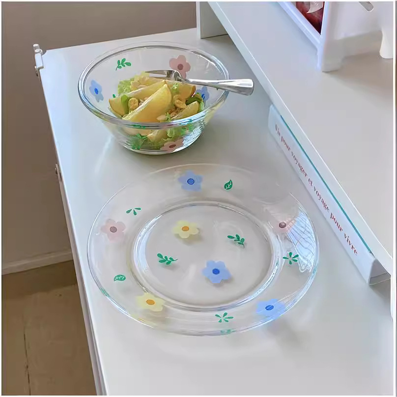 Boli Mei Japanese and Korean Hyuna Small Flower Tableware Set, Glass cups, Glass bowls, Glass plates, ins style, girlish heart Application Scenario