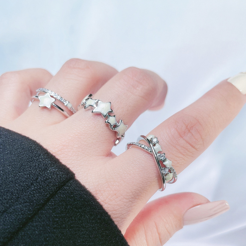Simple star-drop glazed open ring for women's fashion, sweet and cool, exquisite and versatile, in a cold style on Instagram, a niche index ring trend Specification drawing