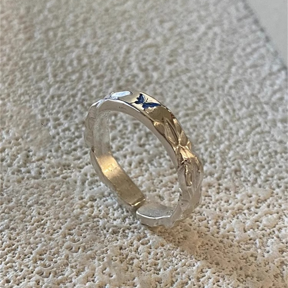 Enamel butterfly ring for women, 925 sterling silver, light luxury and high-end style index finger ring, niche design ring, trendy couple rings Item Picture