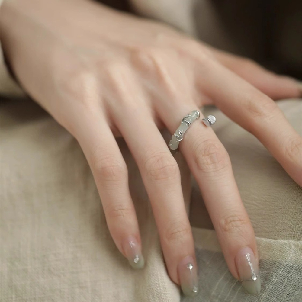 s925 sterling silver diamond-encrusted bamboo joint ring for women 2024 New product, simple Chinese style, niche design, exquisite ancient-style ring Specification drawing