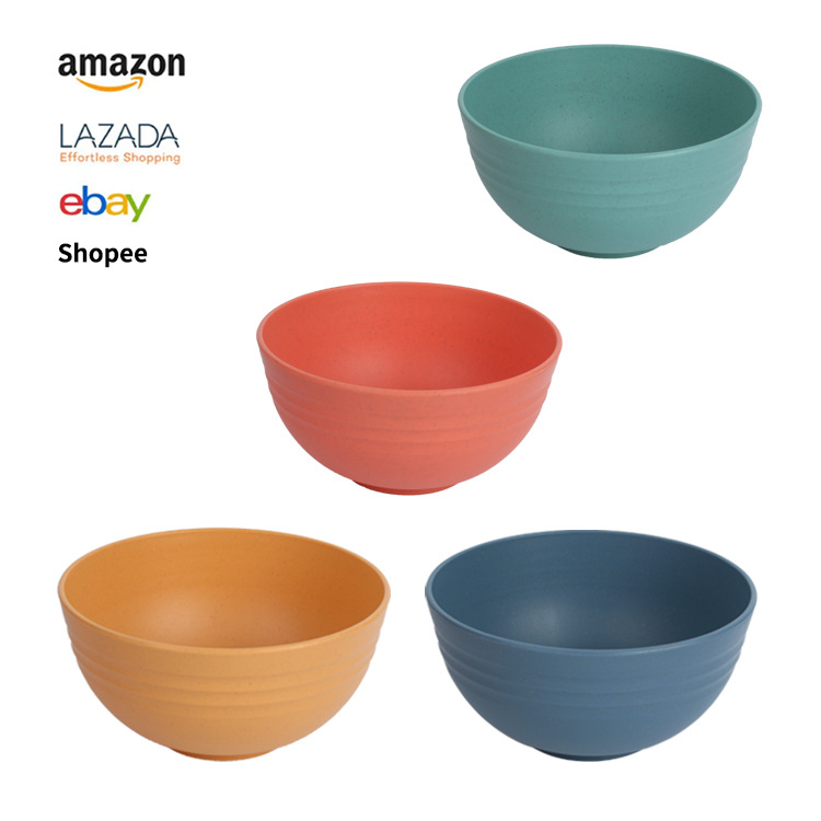 Creative wheat straw simple household bowls, student dormitory instant noodle bowls, anti-drop children's bowls, dessert bowls full figure