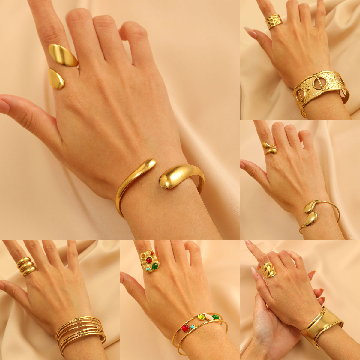 European and American cross-border jewelry, stainless steel bracelets, rings, sets of jewelry and bracelets, women's niche designs, light luxury and high-end feel full figure