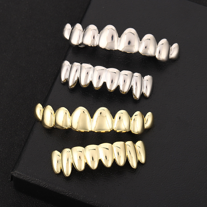 Hip-hop braces, irregular eight-tooth braces Grillz, suitable for both men and women, smooth gold-plated teeth accessory props details Picture