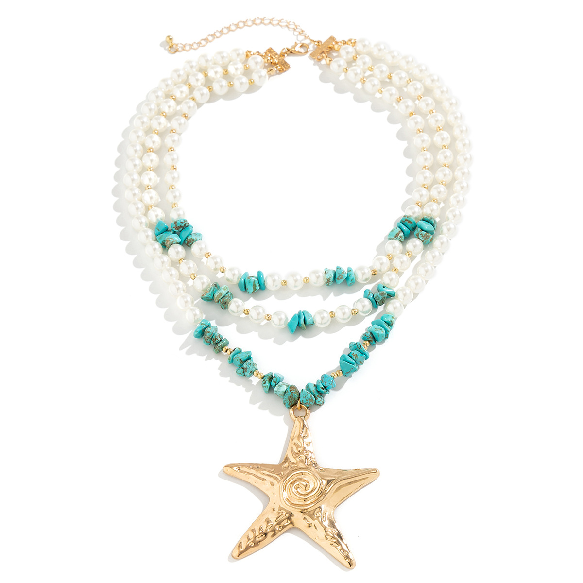 Exaggerated starfish pendant in European and American style necklace women 's neckchain with a niche stacked imitation pearl ocean style necklace Item Picture