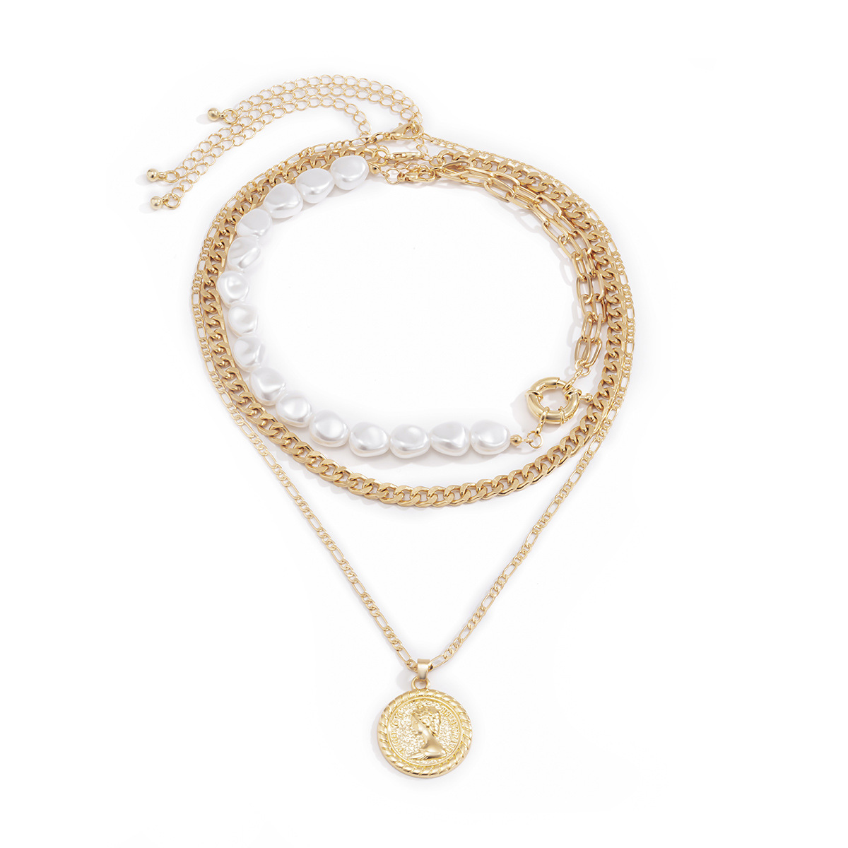 European and American cross-border jewelry, elegant little Chanel style, irregular-shaped pearl imitation necklace, women's retro and simple portrait pendant necklace Application Scenario