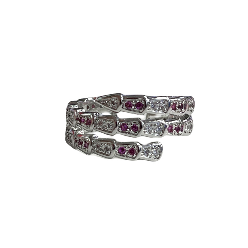 The new cool and dazzling rose red bow flower ring with a unique opening snake-shaped ring is a trendy index finger ring from ins Item Picture