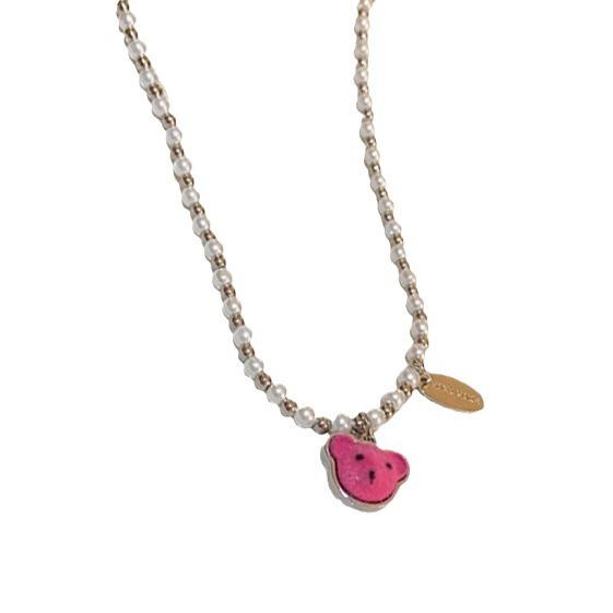 Sweet and cute little bear pearl necklace 2024 new style light luxury niche design Neckchain collarbone chain for women Item Picture