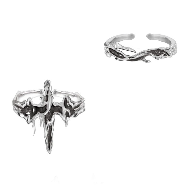 A trendy and cool, irregular-textured enamel open ring with an Instagram niche design and a cold, cool hip-hop style details Picture