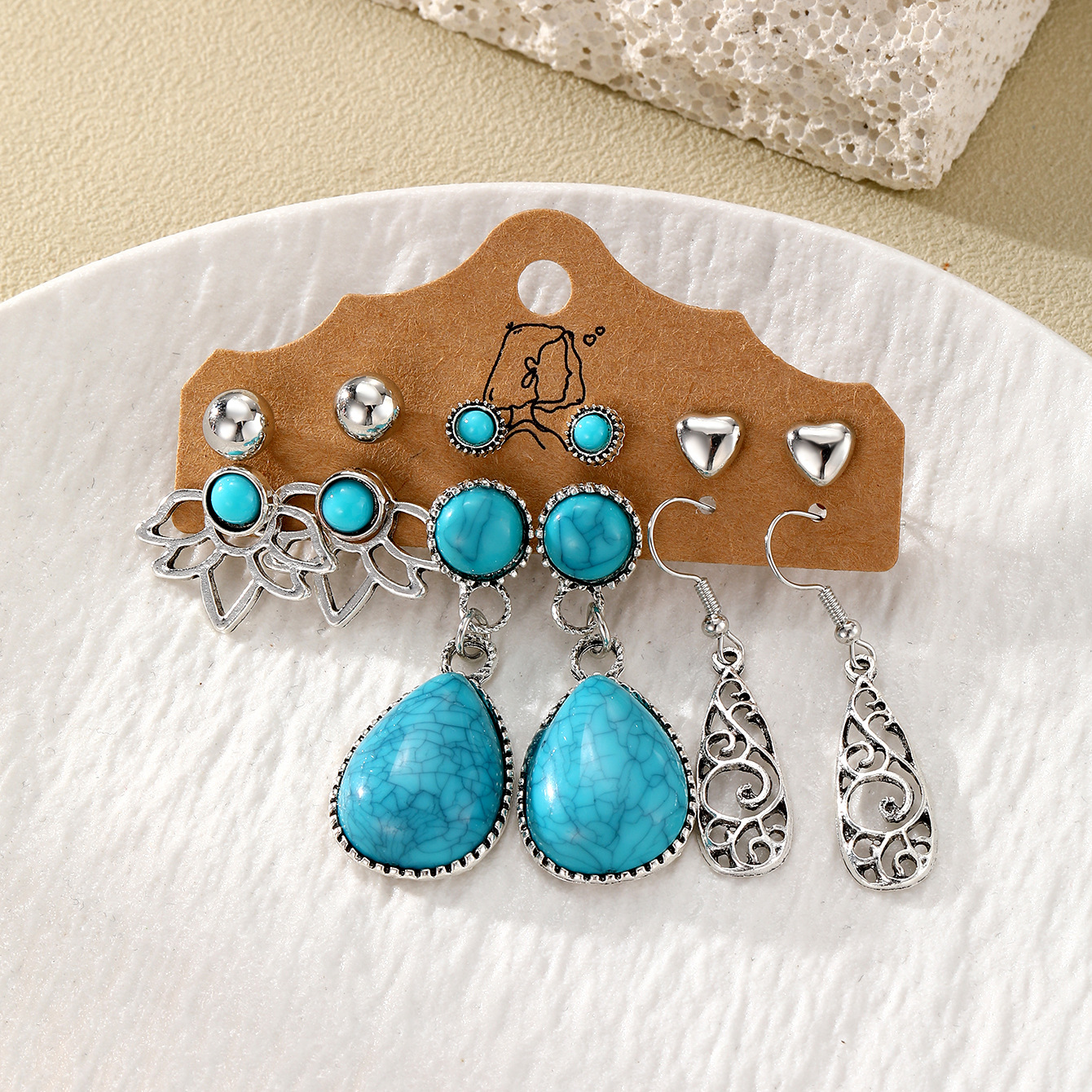 European and American earring set, cross-border Amazon vintage earrings, long tassel leaf ethnic style alloy women's earrings Specification drawing