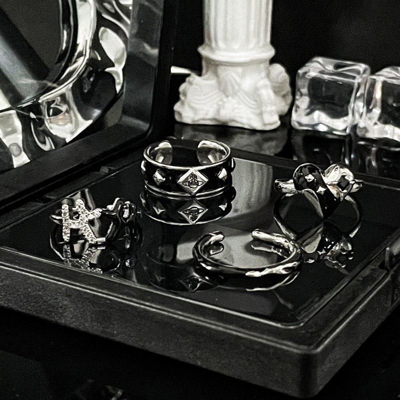 Dark Saturn drip glaze irregular heart-shaped opening ring, actress ball, ins fashion punk personality versatile ring Specification drawing