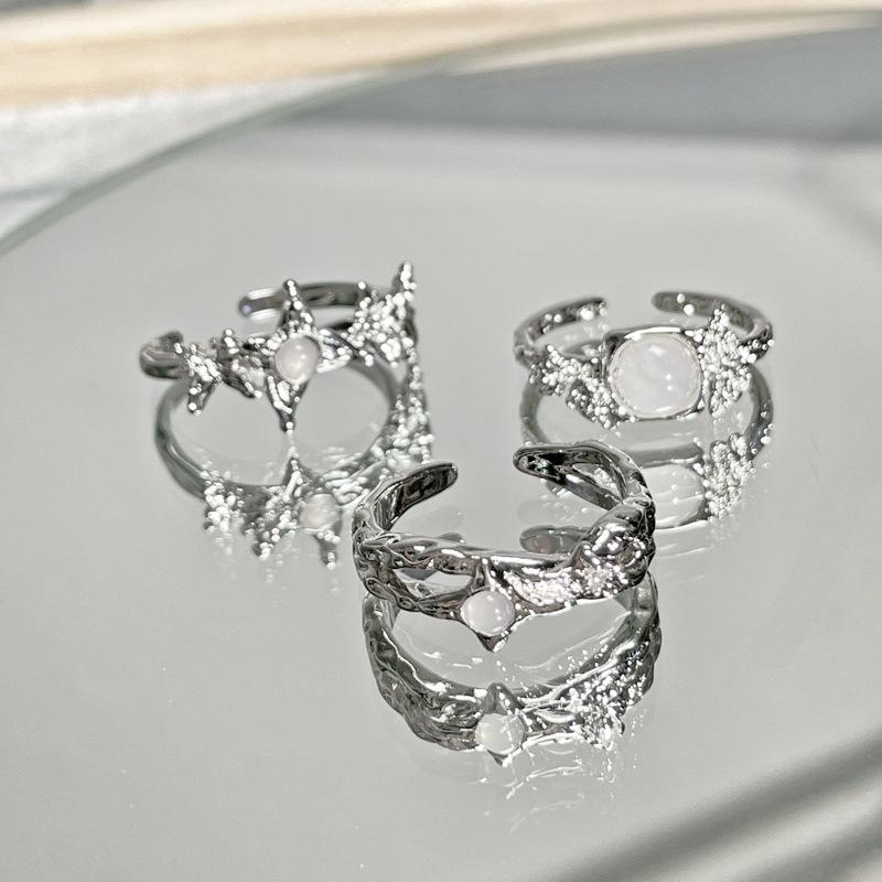 A new trend of irregular-textured flower-opening rings for women on Instagram, with a cold, niche and high-end feel, featuring a new Chinese-style ring style Specification drawing