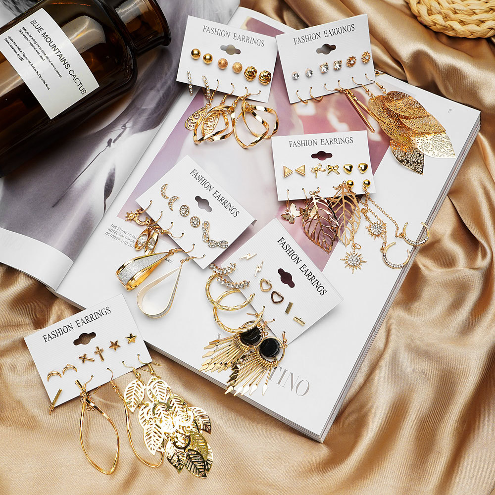 Amazon's best-selling creative butterfly geometric heart-shaped stud earring set, consisting of 36 new personalized moon gold earrings details Picture