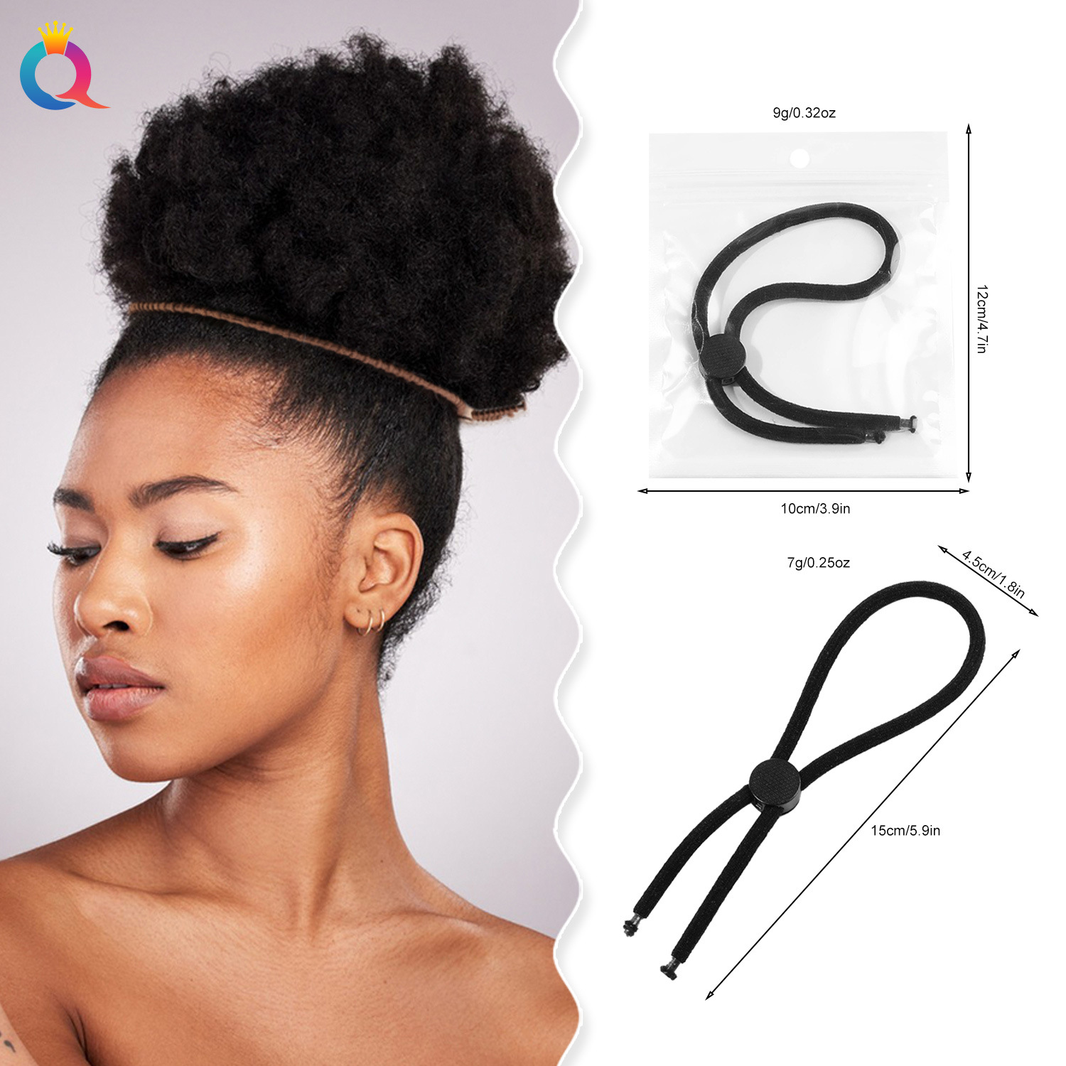 Wholesale of Qiyue cross-border threaded adjustable hair tie, long hair, ponytail, round high-elasticity hair bands and hair accessories details Picture