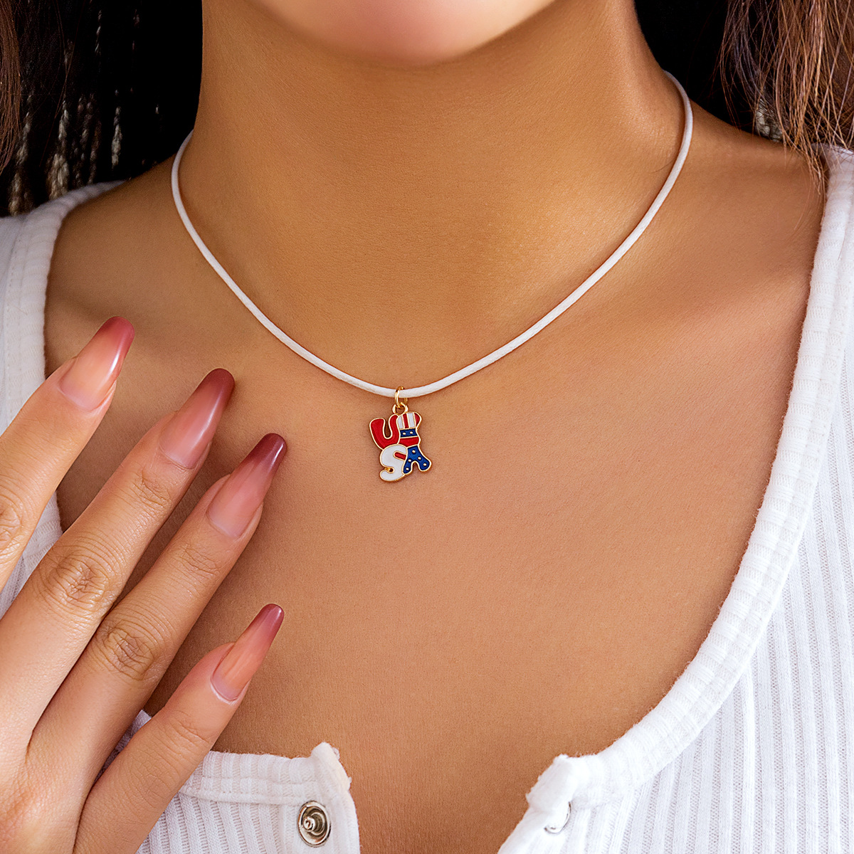 European and American cross-border jewelry, star heart pendant, leather wax thread necklace, bow, alloy letter collarbone chain set Specification drawing