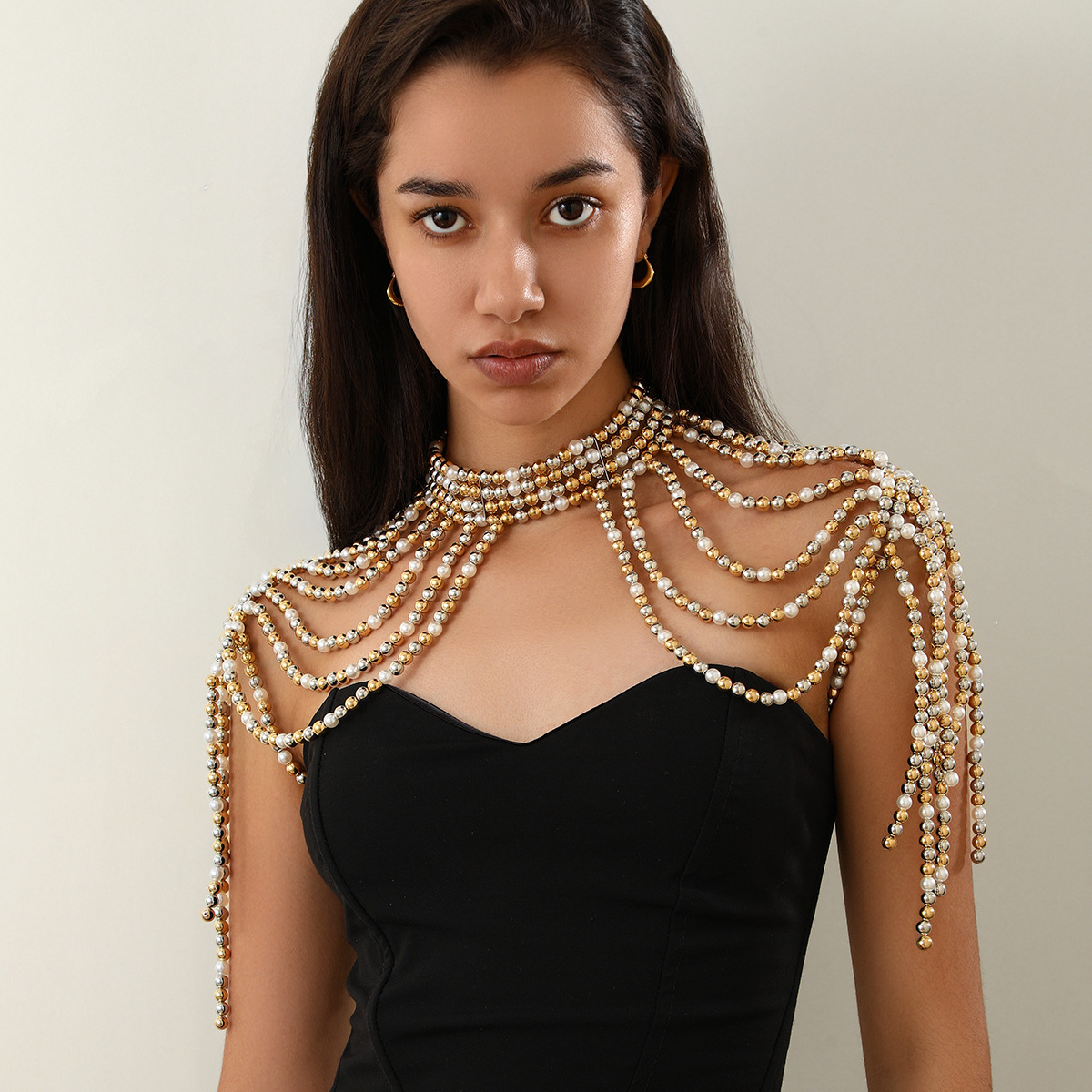 European and American cross-border jewelry, retro high-end woven shawl, pearl necklace, exaggerated body chain full figure