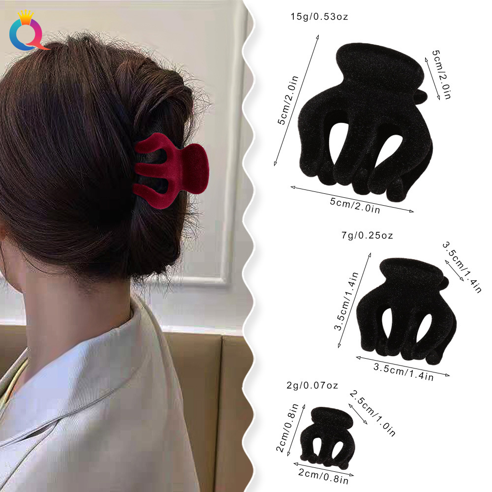 Qiyue Cross-border flocking pumpkin hair clips, High ponytail grab clips, side clips, high-end top clips, hair accessories wholesale details Picture