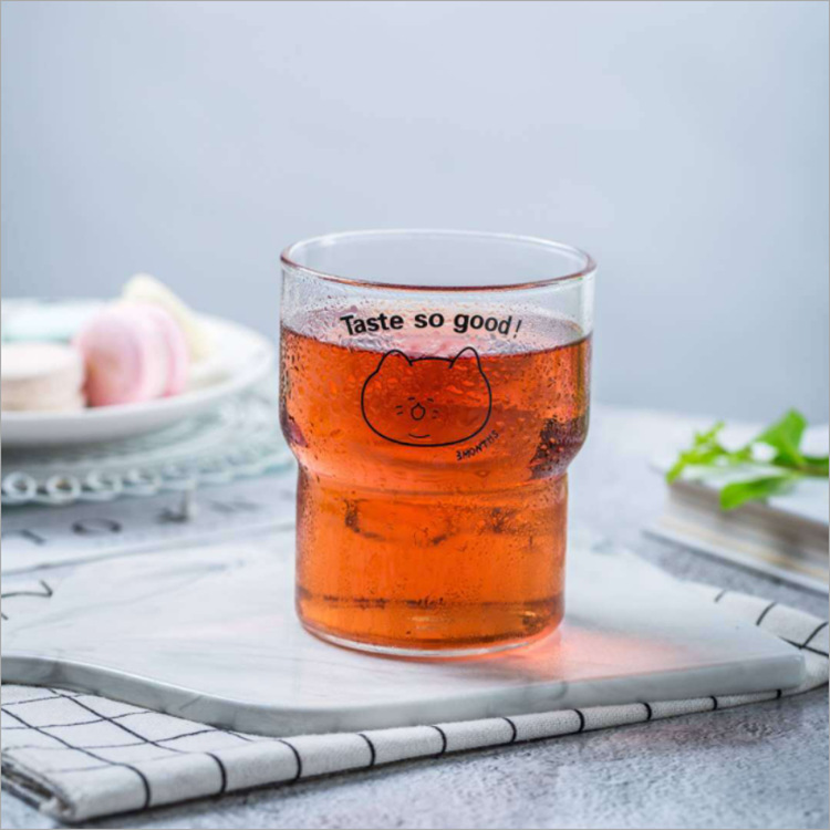 New popular bamboo joint cups, high borosilicate glass cups, cold and hot resistant microwave cups, cute cartoon juice cups and milk cups details Picture