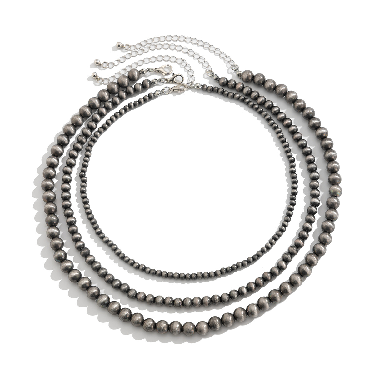 European and American cross-border jewelry, ethnic-style beaded antique tin brushed CCB necklace, retro geometric round bead collarbone chain set Item Picture