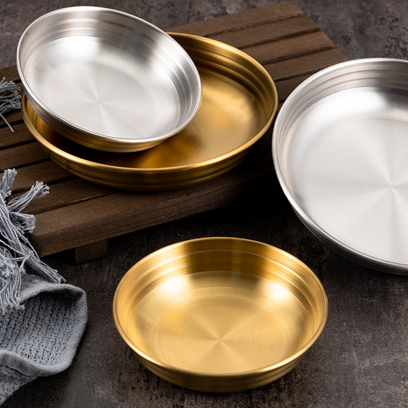 Korean 304 stainless steel golden seasoning plates, dinner plates, Korean kimchi plates, cold dish plates, creative small plates, barbecue tableware full figure