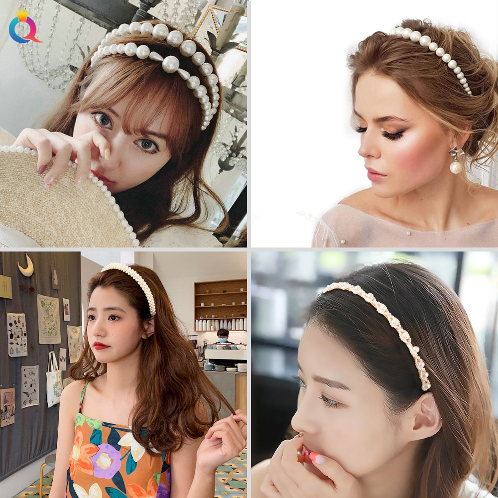 Qiyue's popular forest-themed simple pearl thin hair band is versatile for women. It's a super fairy-like headband when going out. It's a fairy hair accessory and a Korean hair clip details Picture