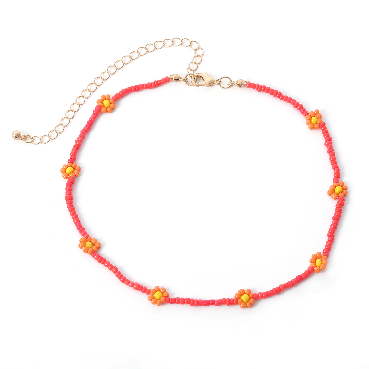 European and American cross-border jewelry, retro ethnic style colorful beaded necklaces, creative rice bead woven flower geometric necklaces Item Picture