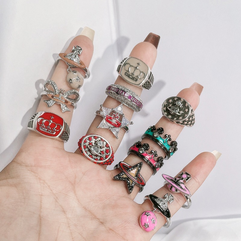 Sweet and cool Saturn Drip glaze Open ring for women, simple and individual planet, exquisite and versatile, punk fashion, cold style ring Specification drawing
