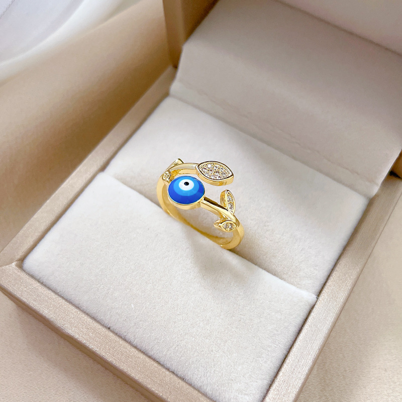 【 Real gold electroplating 】 Leaf-eye zircon fashionable slightly inlaid light luxury ring index finger ring, the same style as the Internet celebrity, cold style Application Scenario