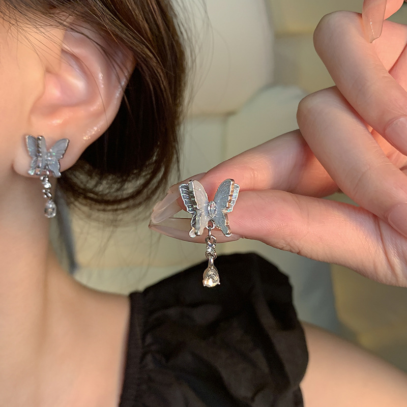 Super fairy butterfly Zircon earrings, summer bestsellers for women, sweet and girlish stud earrings, light luxury and high-end exquisite earrings wholesale details Picture