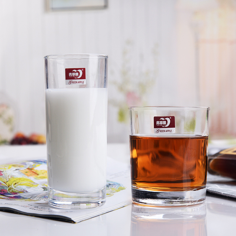 Green apple glass cups, water cups, juice cups, home sets, guest milk cups, breakfast straight cups, beer mugs and wine utensils details Picture