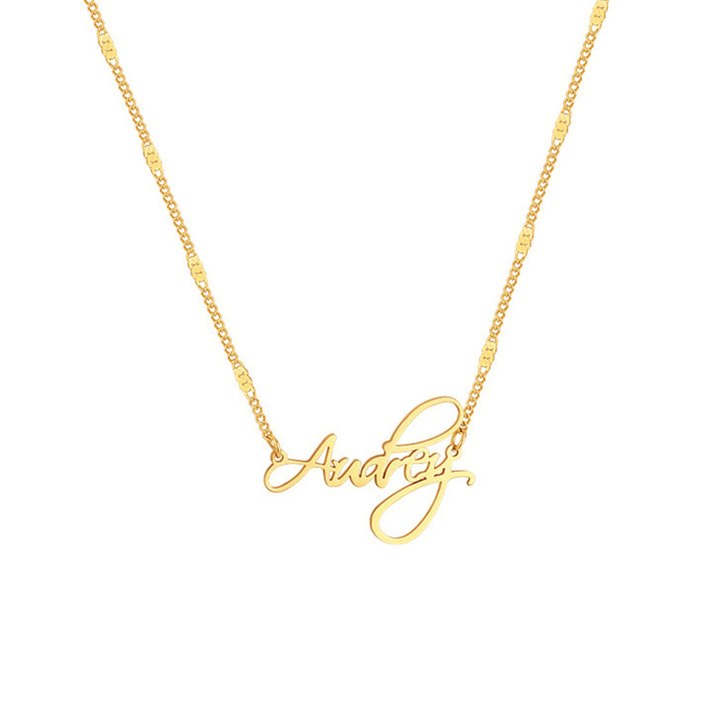 This popular English letter necklace is made of 18k real gold with electroplating. It is simple and individual, with a cold collarbone style. It is a necklace for women Item Picture