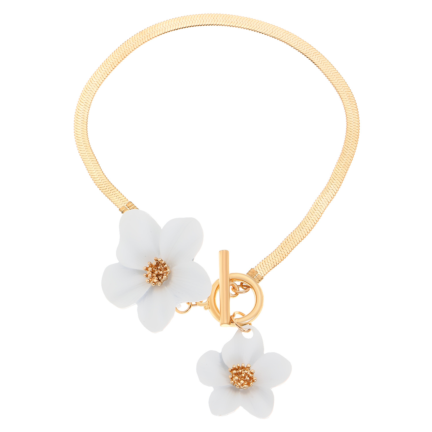 Cross-border foreign trade bestsellers: New Chinese-style national trend large flower necklace, stud earrings, anklets, women's spray-painted flower pendant jewelry set Item Picture