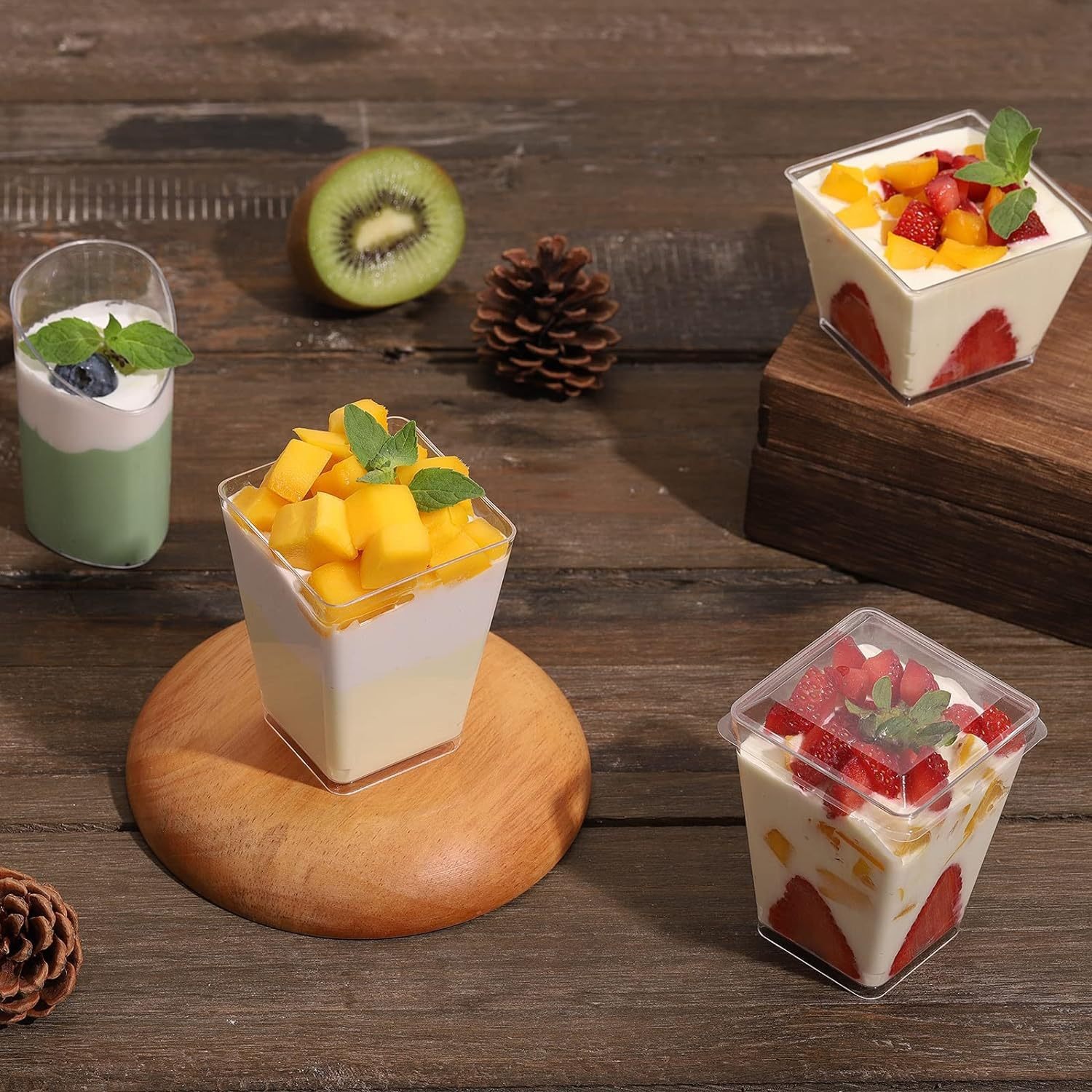 Factory wholesale disposable mousse cups with LIDS, pudding double skin milk cake, transparent plastic 150ML dessert cups Specification drawing