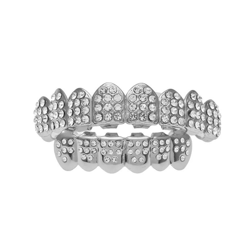 Hot-selling HIPHOP gold braces, Hiphop full diamond gold teeth, upper teeth, eight-tooth diamond braces, factory direct sales Specification drawing