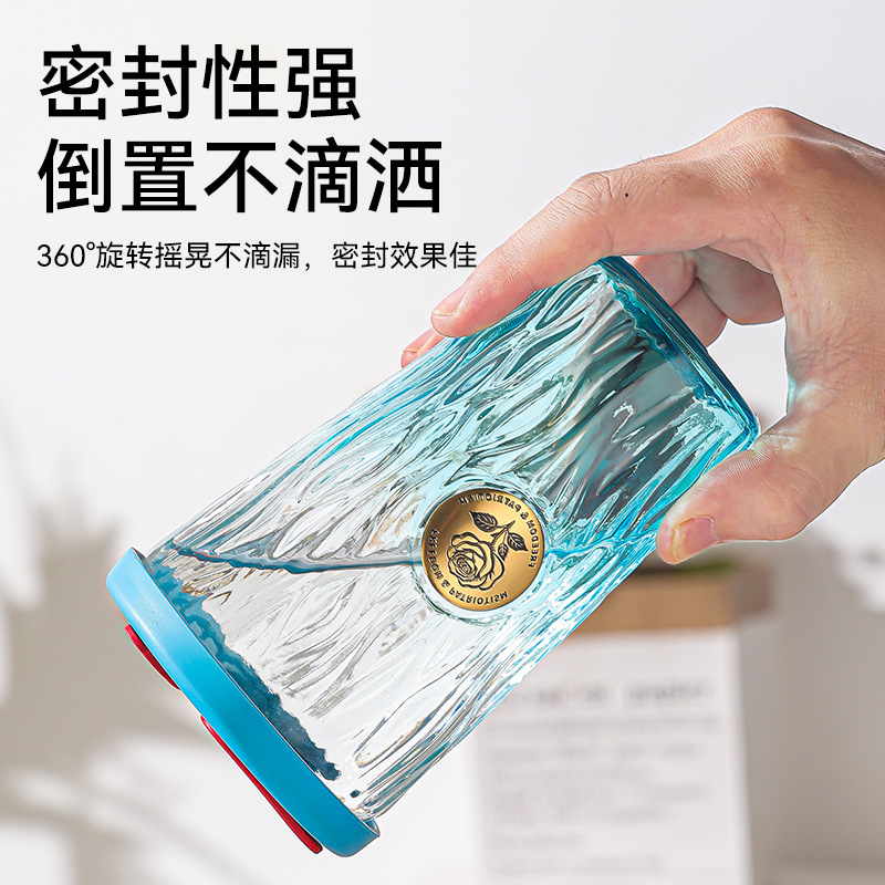 Fashionable gradient color water cup for girls, high appearance level straw coffee cup, exquisite household glass cup, office heat-resistant water cup Specification drawing