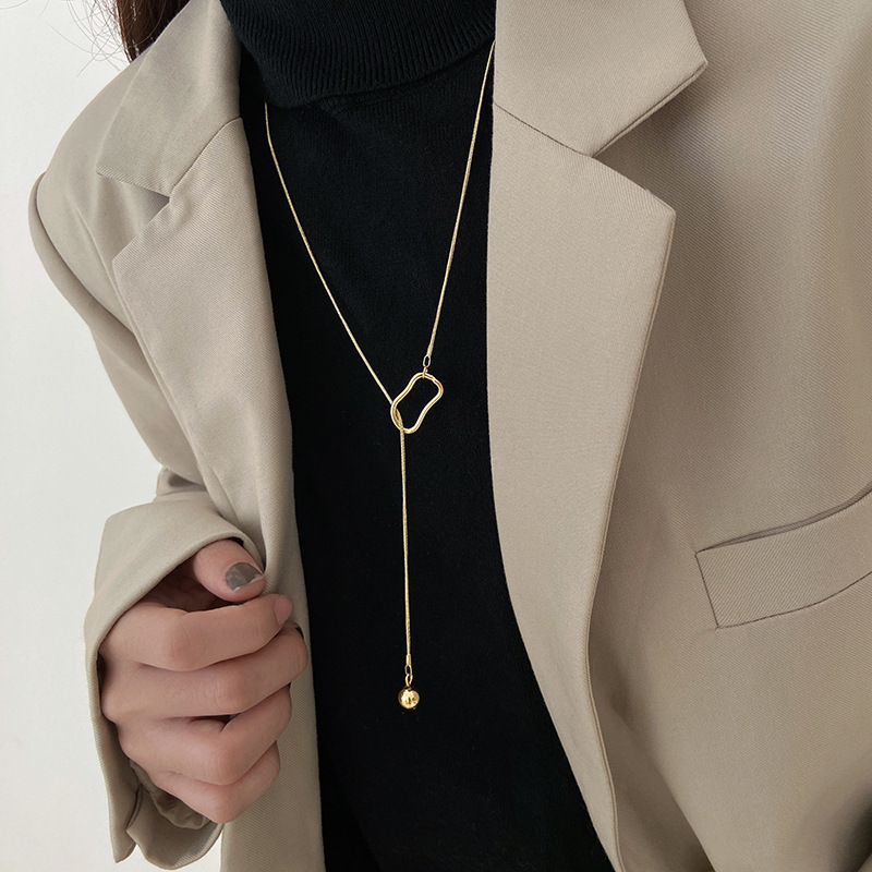 Cold style silver round bead sweater chain for women, long and niche design, new Chinese-style sweatshirt chain necklace wholesale, ins style full figure
