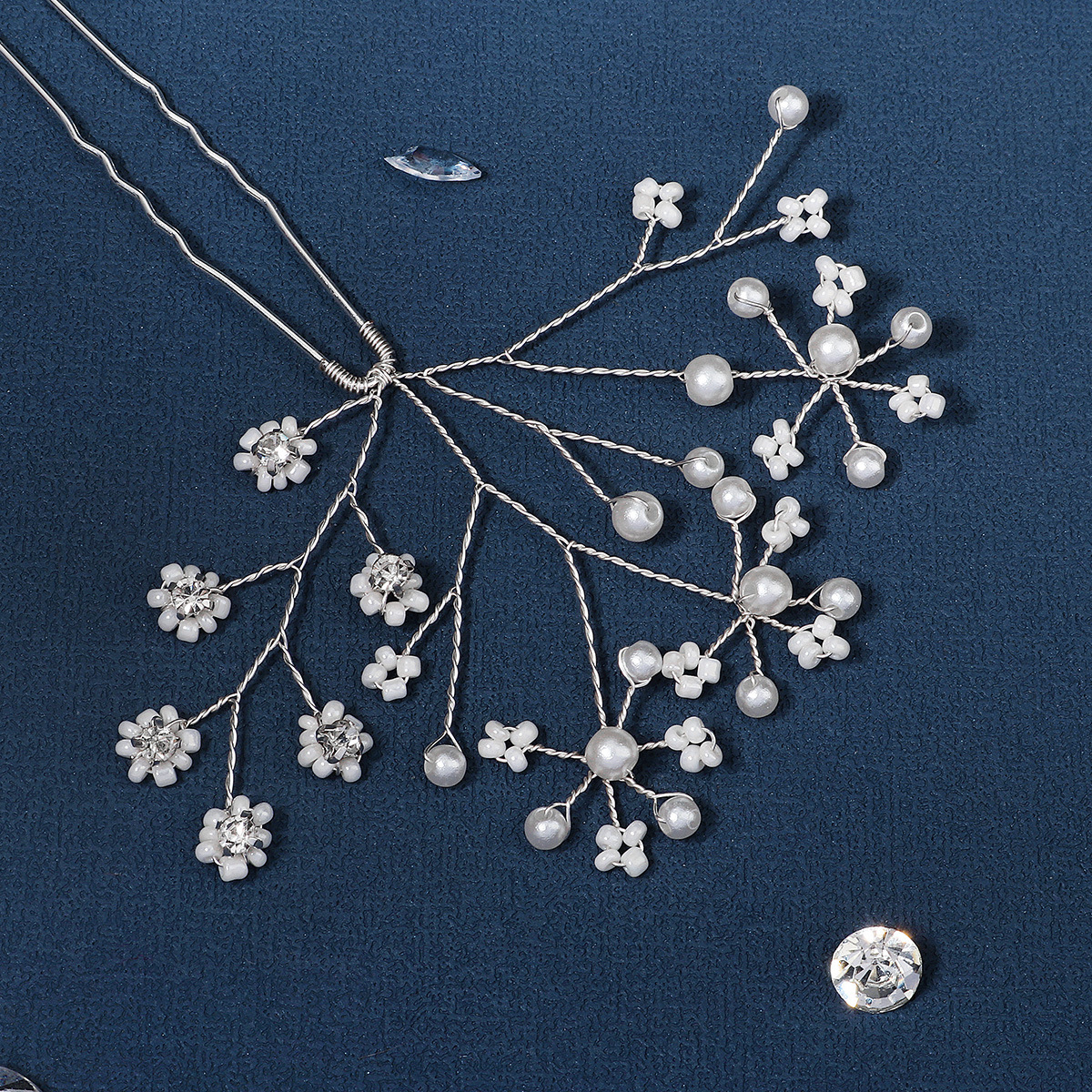 Korean simple and versatile hair accessories, handcrafted millet beads, exquisite hair forks, bridal wedding dresses, evening gowns, updo, pearl U-shaped hairpins Specification drawing