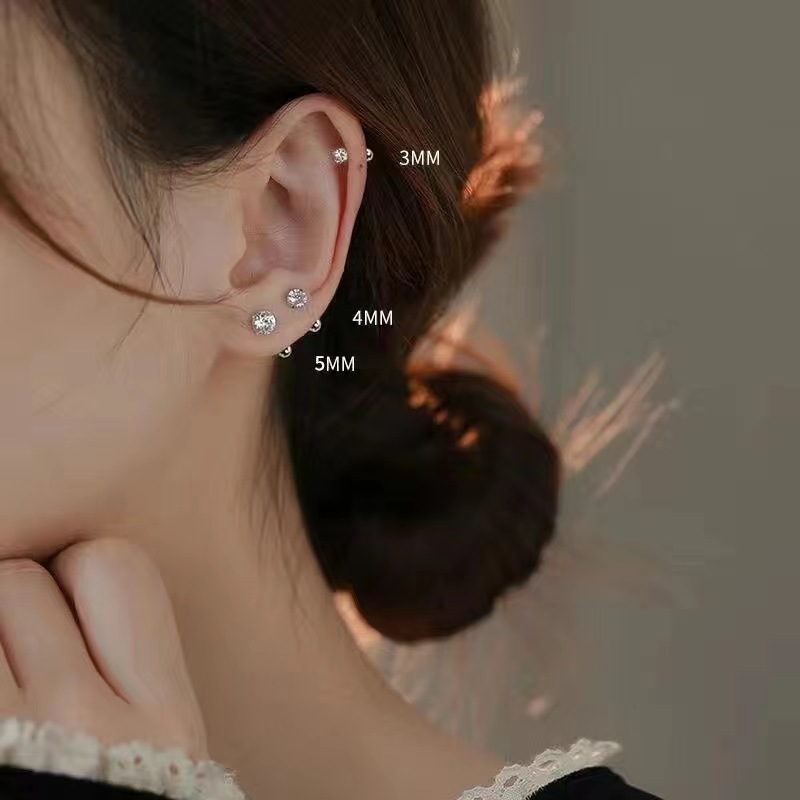 925 Silver Needle Zircon Cochlear Ear Bone Stud for Women, mini, compact, high-end and elegant, nourishing ear holes, no need to remove ear studs when sleeping details Picture