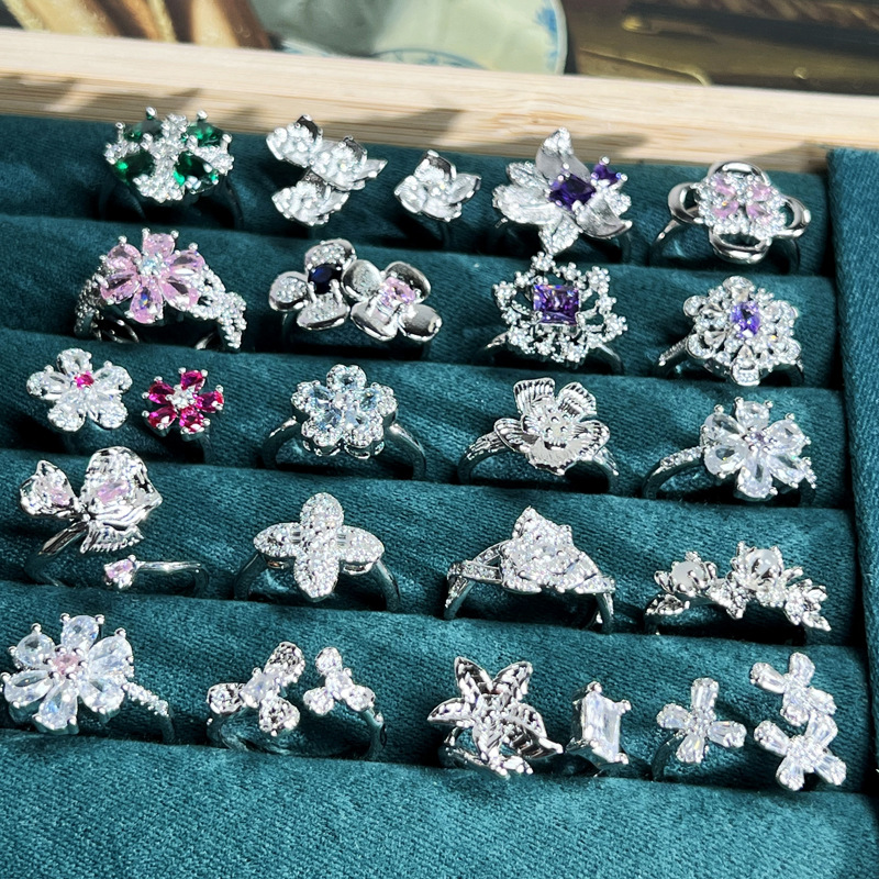 Camellia series full diamond flower, high-end, sweet and cool open ring, women's fashion, simple and cold style, niche ring Specification drawing
