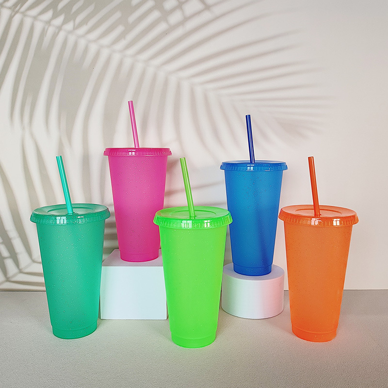 【 Processing and Customization 】 Creative water cup, sequined glitter, straw cup, plastic multi-specification straw design, straw cup details Picture