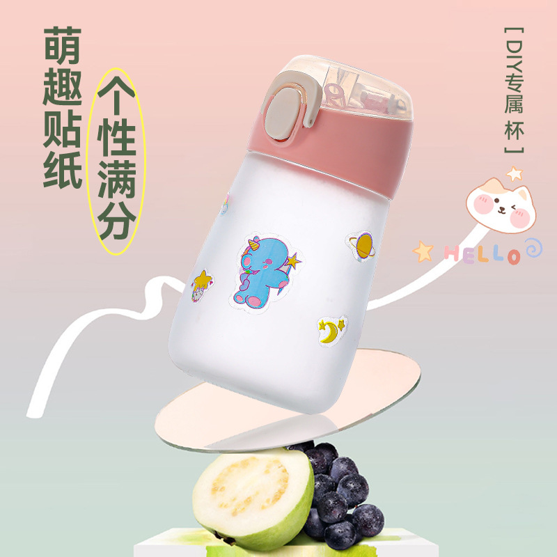 Wholesale of popular cartoon children's water cups with high appearance standards, cute stickers, student portable straw cups and glass water cups Specification drawing