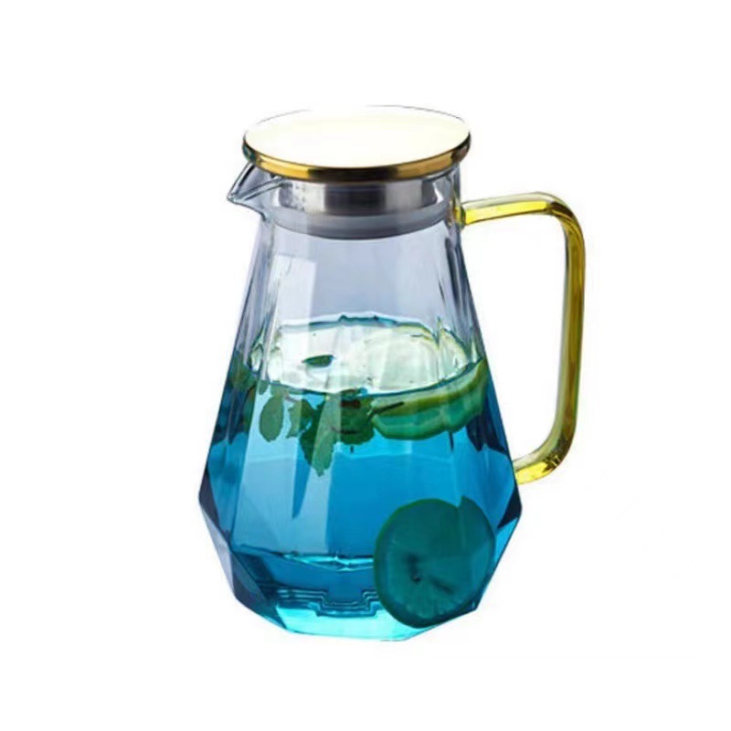 Wholesale of new gradient diamond cooling water kettle with handle and lid, marble kettle and high borosilicate heat-resistant glass water kettle set Item Picture