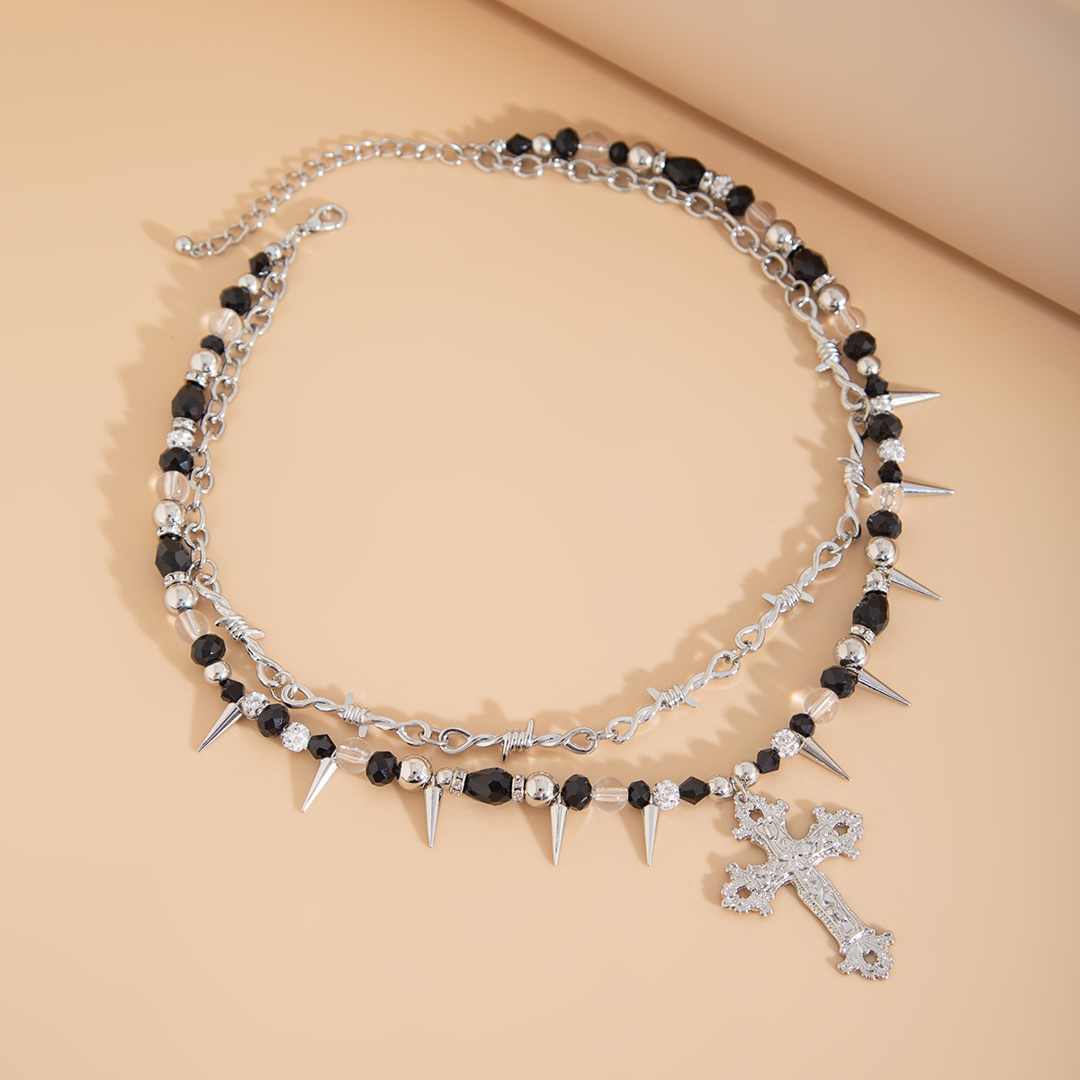 European and American cross-border jewelry dark style cross alloy pendant Necklace, personalized rivet crystal Necklace Application Scenario